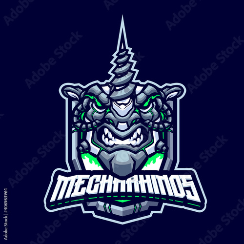 Cyborg rhinos Mascot Logo Template