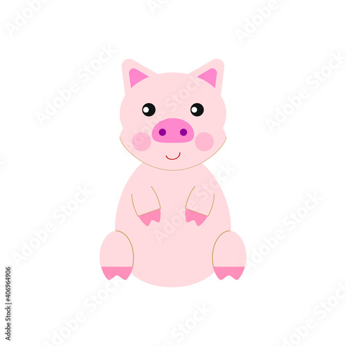 children's illustration of little pig on white background