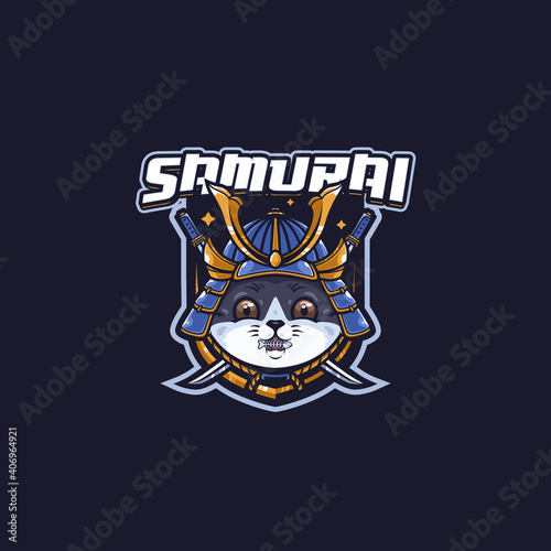 neko samurai Mascot logo template