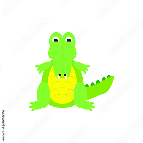 childish illustration of baby crocodile on white background