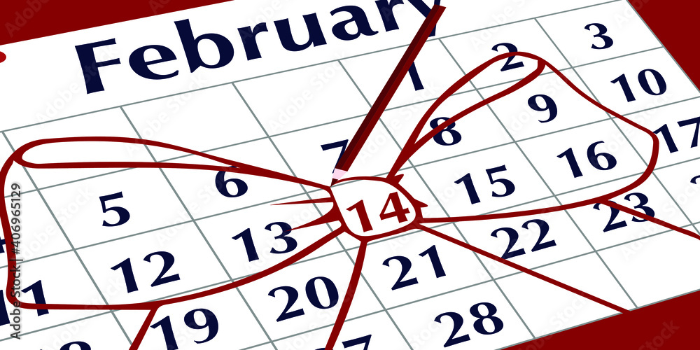 Valentine's Day design. Realistic calendar with focus on February 14. Festive banner, web poster, flyer, stylish brochure, postcard, cover. Valentine's Day design. Realistic calendar with focus on February 14. Festive banner, web poster, flyer, stylish brochure, postcard, cover.
