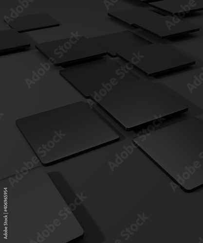 Mock up 3d rendered illustration with geometric shapes black cube podium for  product presentation.
