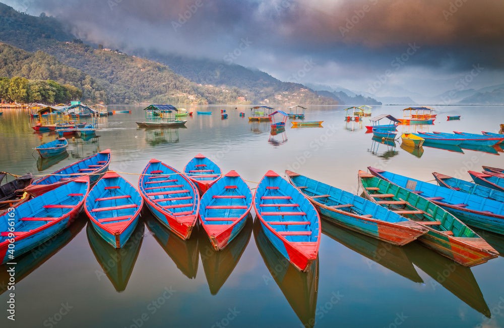boats on lake in pokhara