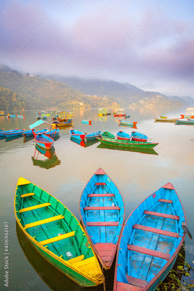 boats on lake in pokhara