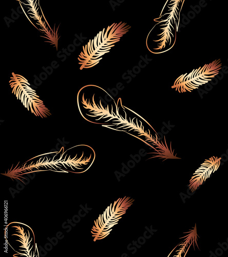 Gold feathers seamless pattern