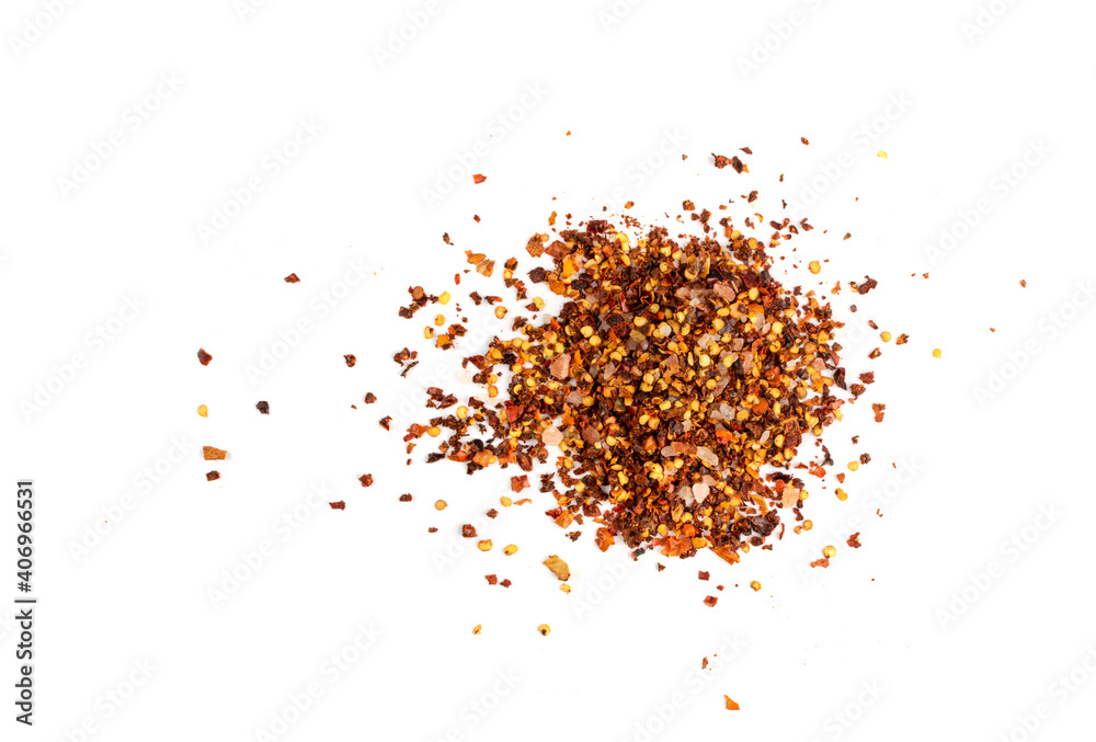 Red Chilli Pepper Flakes with Seeds Isolated