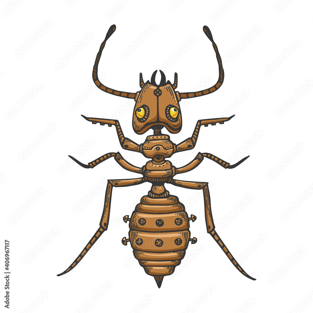 Mechanical ant insect animal color engraving sketch vector illustration. Scratch board style imitation. Black and white hand drawn image. Stock Vector | Adobe Stock Mechanical ant insect animal color engraving sketch vector illustration. Scratch board style imitation. Black and white hand drawn image. Stock Vector | Adobe Stock