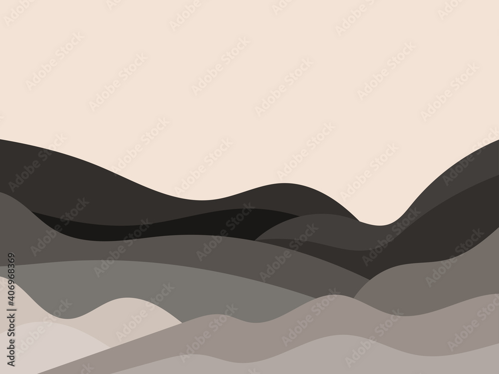 Wavy landscape in a minimalistic style. Landscape with hills. Boho decor for prints, posters and interior design. Mid Century modern decor. Trend style. Vector illustration Wavy landscape in a minimalistic style. Landscape with hills. Boho decor for prints, posters and interior design. Mid Century modern decor. Trend style. Vector illustration