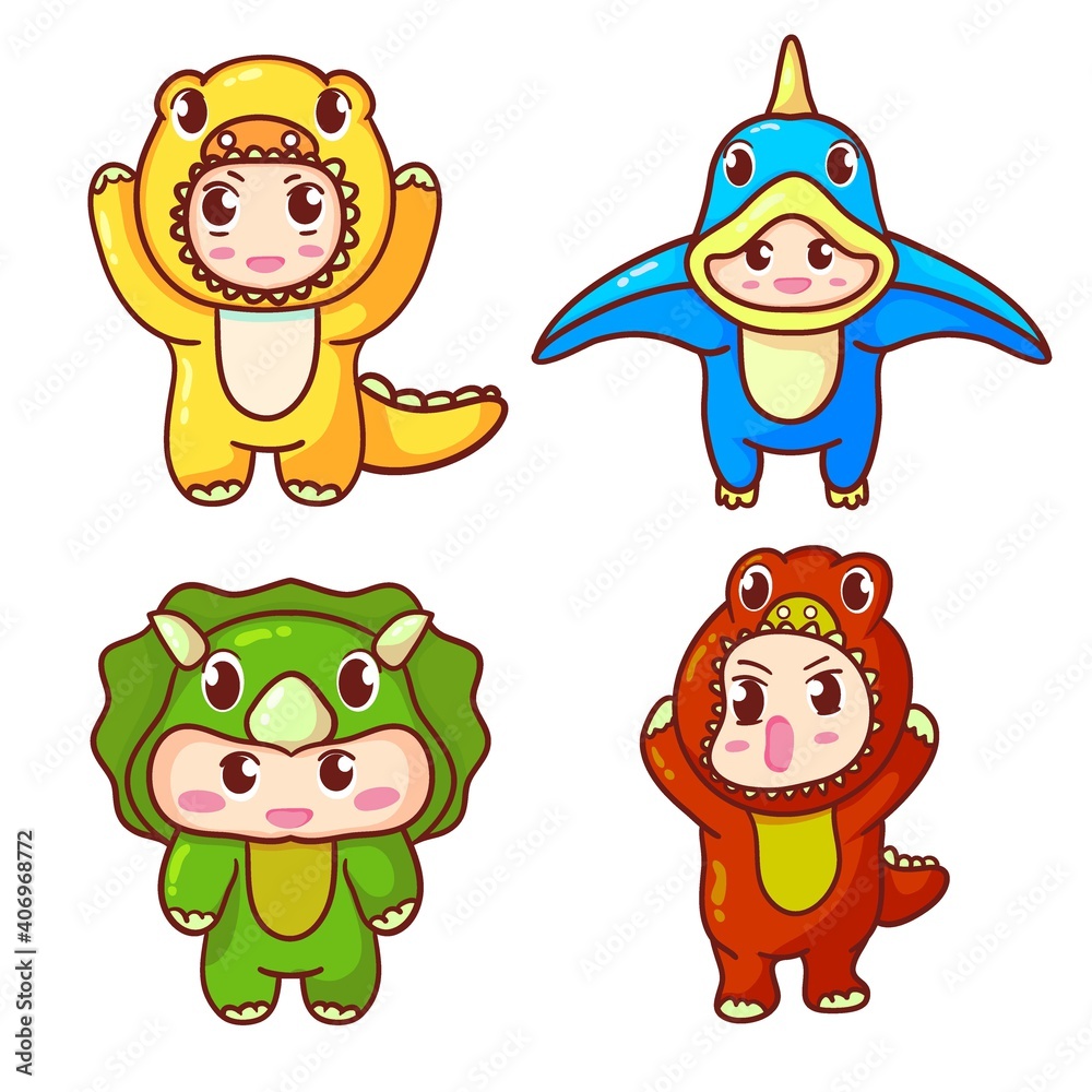 cute characters wearing dinosaur costume set bundle cute characters wearing dinosaur costume set bundle