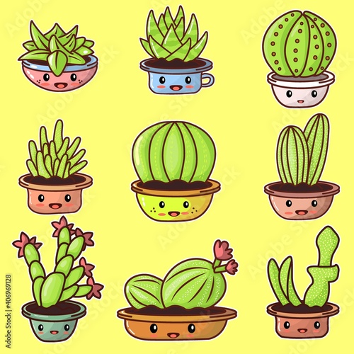 succulent cactus cute set bundle