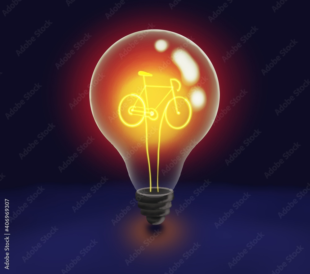 bulbo di lampadina con filamento incandescente a forma di bicicletta, bella idea bulbo di lampadina con filamento incandescente a forma di bicicletta, bella idea