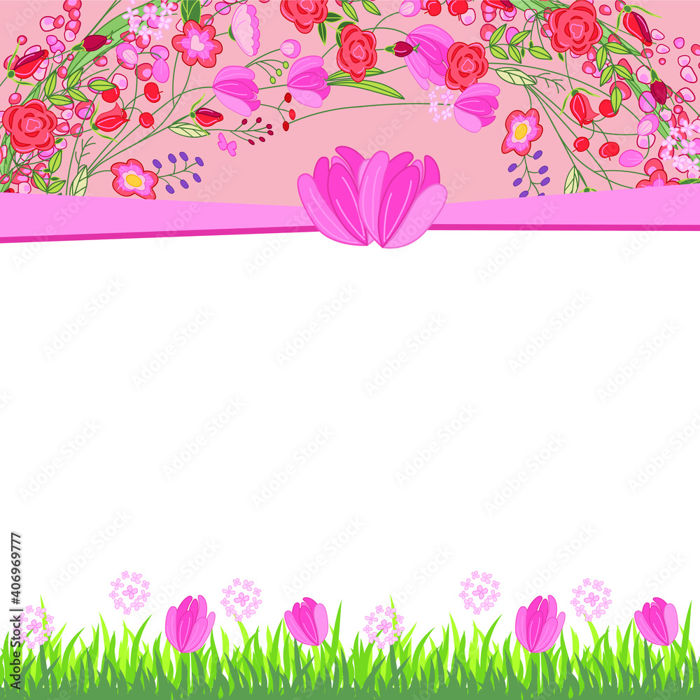 Square greeiting card with floral elements for festive easter and season design