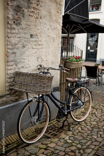 bicycle in the street. Elburg, Holland, the Netherlands.