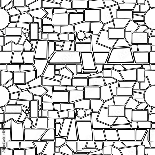 Φωτογραφία A geometrical seamless pattern isolated on white background made of circles, rectangles, concave polygons