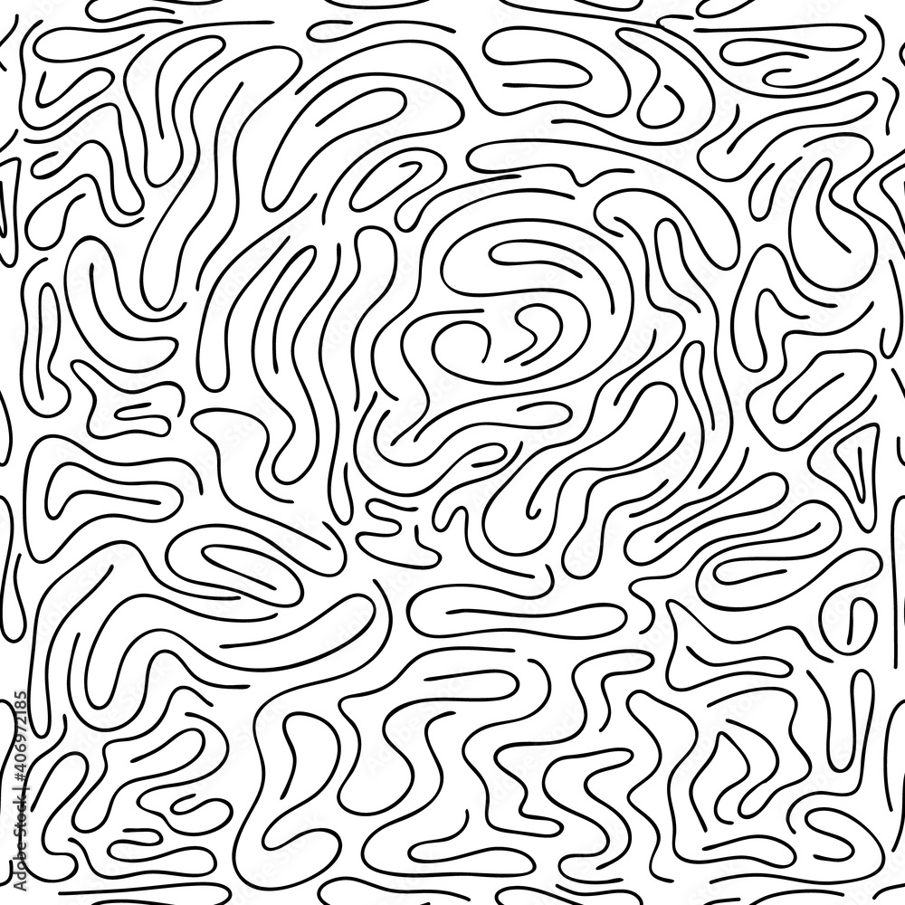 Abstract line seamless pattern isolated on white. Doodle background. Hand drawing line art. Vector stock illustration. EPS 10