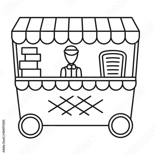 Line art black and white food cart