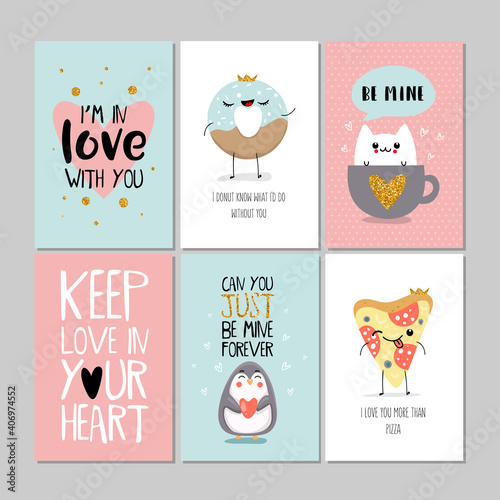 Set of greeting cards for Valentine s Day. Vector illustration