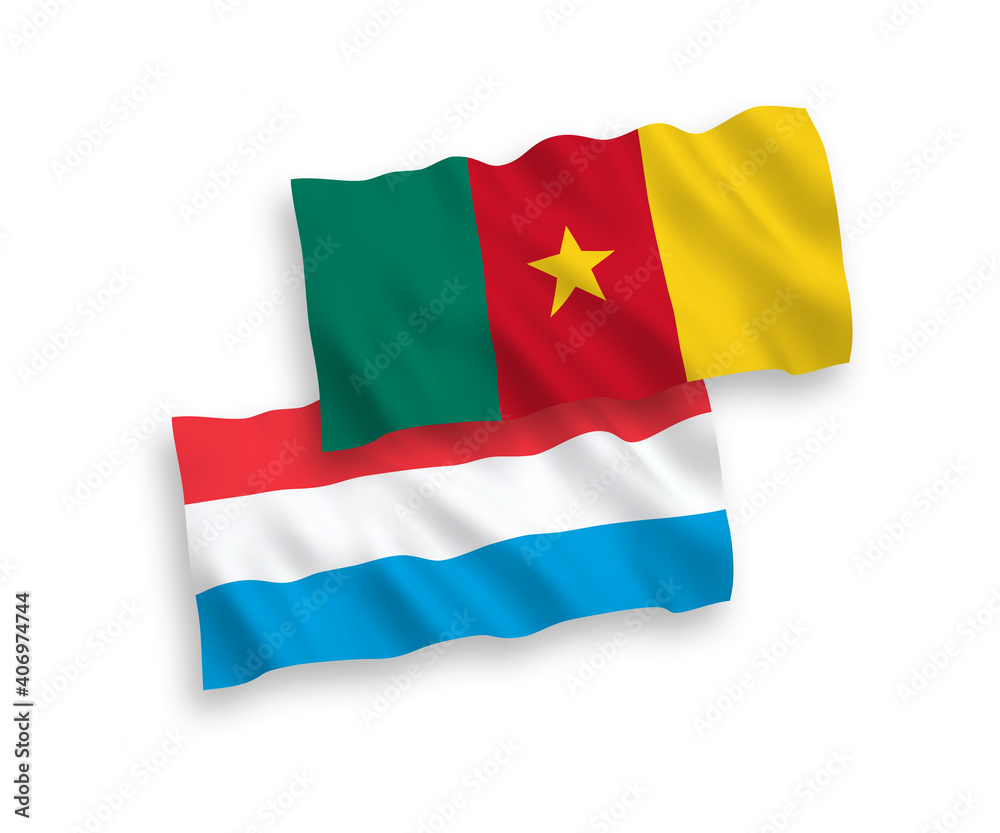 National vector fabric wave flags of Cameroon and Luxembourg isolated on white background. 1 to 2 proportion. National vector fabric wave flags of Cameroon and Luxembourg isolated on white background. 1 to 2 proportion.