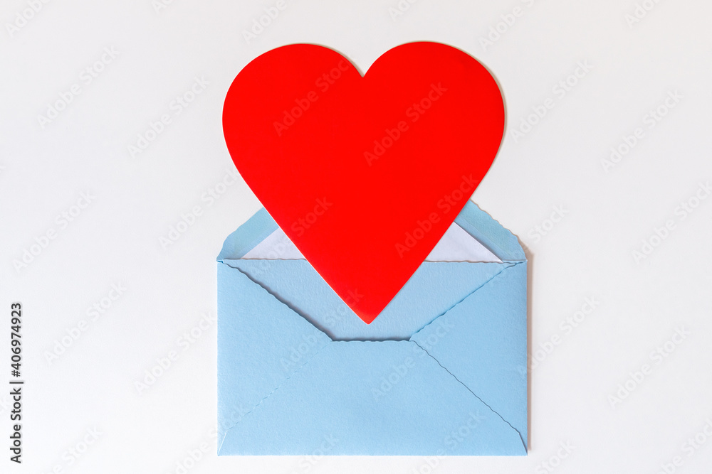 Open envelope with heart on white background Open envelope with heart on white background