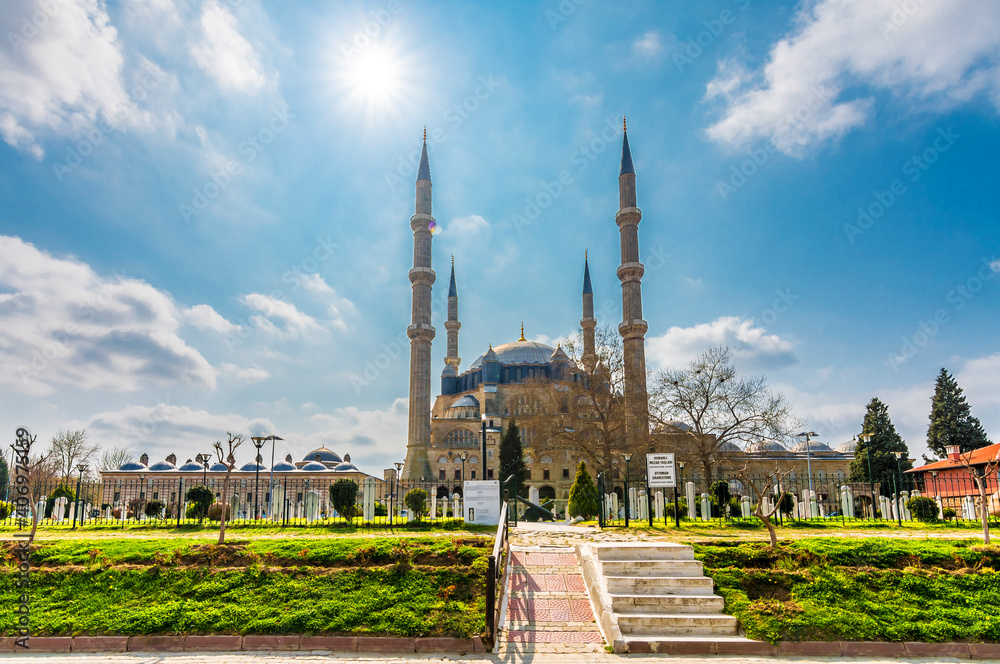 Selimiye Mosque exterior view in Edirne City of Turkey. Edirne was capital of Ottoman Empire.
