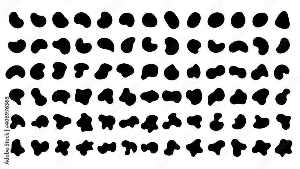 Vector liquid shadows random shapes. Black cube drops simple shapes.