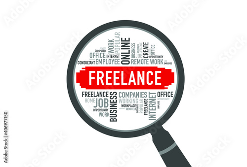 FREELANCE word cloud with magnifying