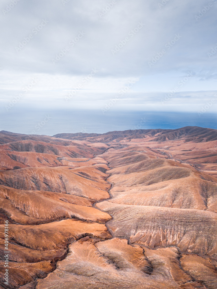 Fototapeta premium Fuerteventura Mountains and Coastline Aerial View