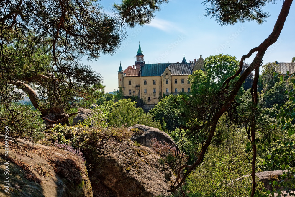 The tower of Hruba Skala Castle surrounded by Czech Paradise Park , Czech Republic The tower of Hruba Skala Castle surrounded by Czech Paradise Park , Czech Republic