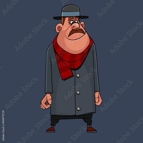 cartoon character mustachioed man in elegant coat and hat