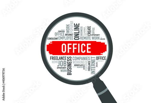 office word cloud with magnifying