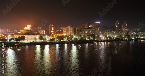 Big Dnieper river in the huge night bright city of Dnipropetrovsk in Ukraine © YouraPechkin