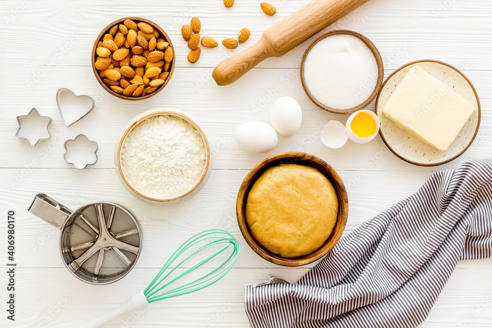Bakery background frame with ingredients for pastry dough Bakery background frame with ingredients for pastry dough