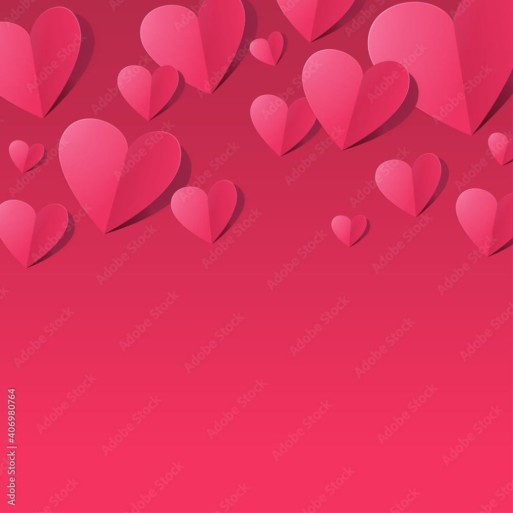 Vector design cpncept valentine day. Love pink background.  Heart paper cut and flip. Vector illustrate.