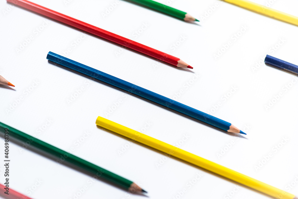Studio close up photo of coloring pencils on white background Studio close up photo of coloring pencils on white background