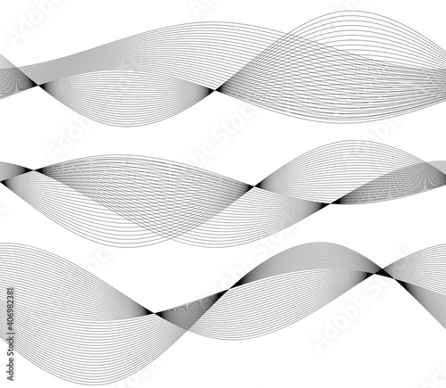 Design elements. Wave of many gray lines. Abstract wavy stripes on white background isolated. Creative line art