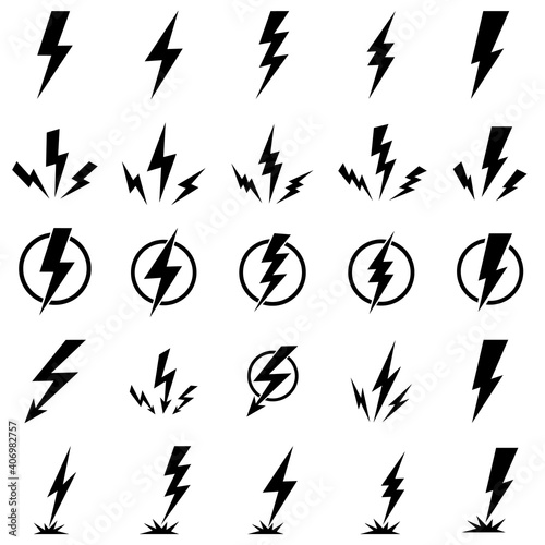 Lightning set icon, logo isolated on white background