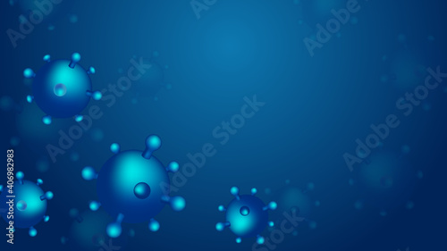 Illustration of corona virus. Blue virus cells on dark blue background
