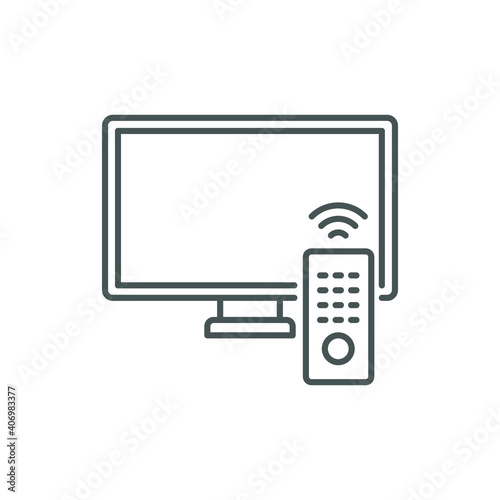 TV And Remote icon. Line style for web template and app. Television, control, channel, vector illustration design on white background. EPS 10