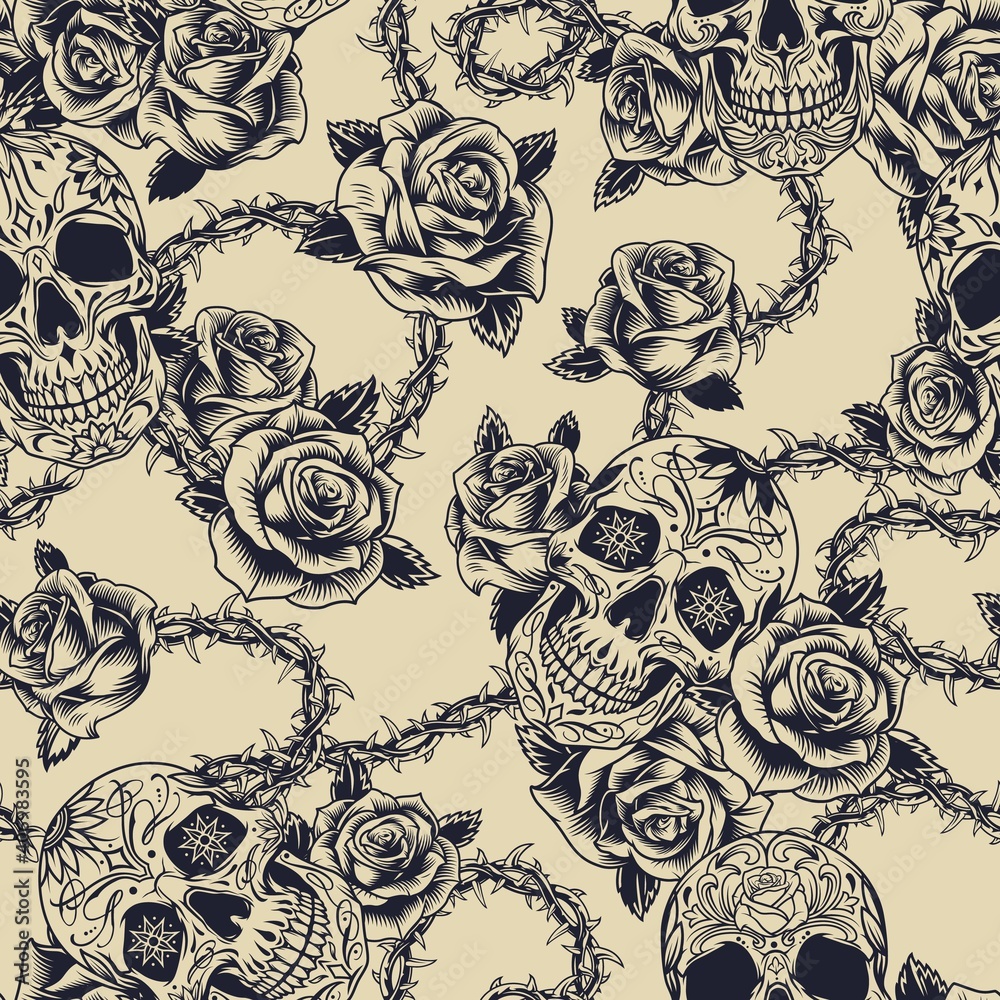 Monochrome tattoos seamless pattern