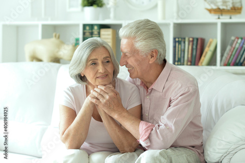 cheerful senior couple at home