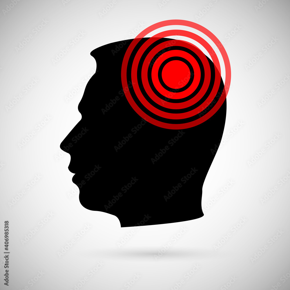 Design element. Isolated icon vector red ring pain. Pain circle on male head. Symbol throbbing pain Design element. Isolated icon vector red ring pain. Pain circle on male head. Symbol throbbing pain