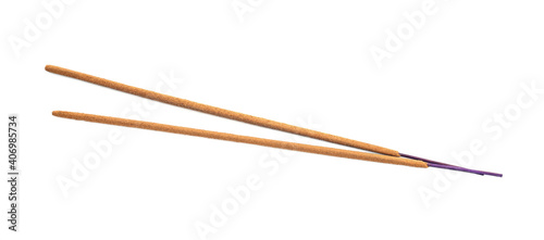 Two aromatic incense sticks on white background