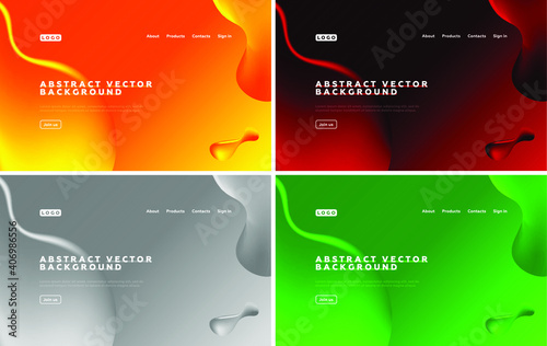 Set of Abstract Modern Holographic Vector Background, Design For Cover, Landing Page Template, Fluid Shapes, EPS 10
