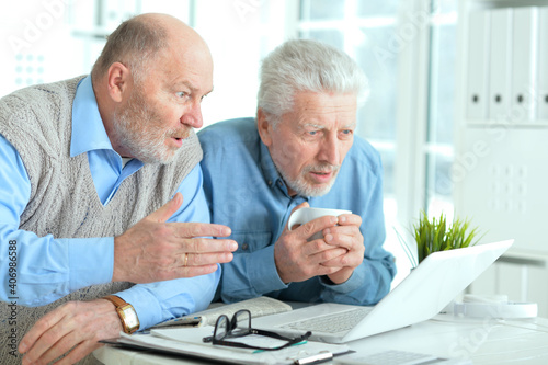 Two confident senior businessmen working