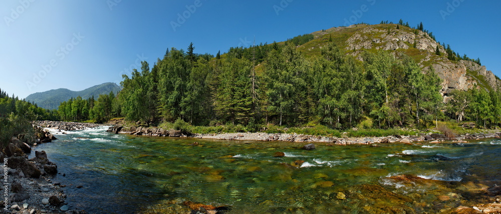 Russia. South Of Western Siberia. mountain Altai. Rocky rapids on the river Kumir near the village of Ust-Kan.
