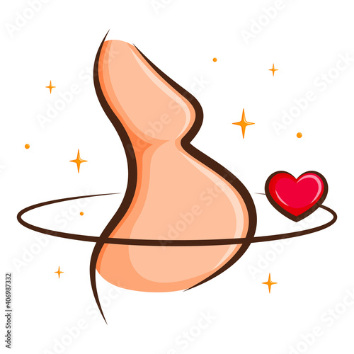 Pregnant woman cute illustration. Line. Space image. The heart as a companion of pregnancy. Doula. Suitable for poster, logo, banner. Vector
