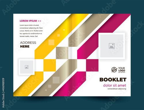 Brochure Stripesand squares theme design template cover. Cmyk color profile photo