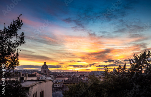 Canvas Print sunset over the church in Rome
