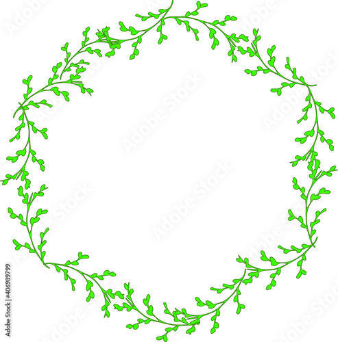 Frame round circle of green branche for lettering or art or words card