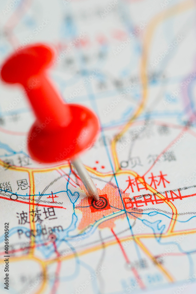 Pushpin stuck in the map Pushpin stuck in the map